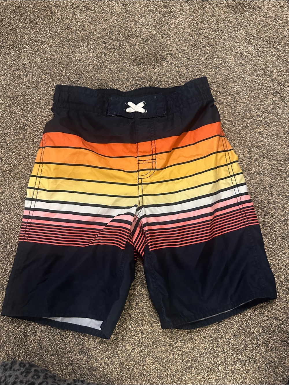 Striped Boys' Swim Trunks in Navy, Orange & Yellow